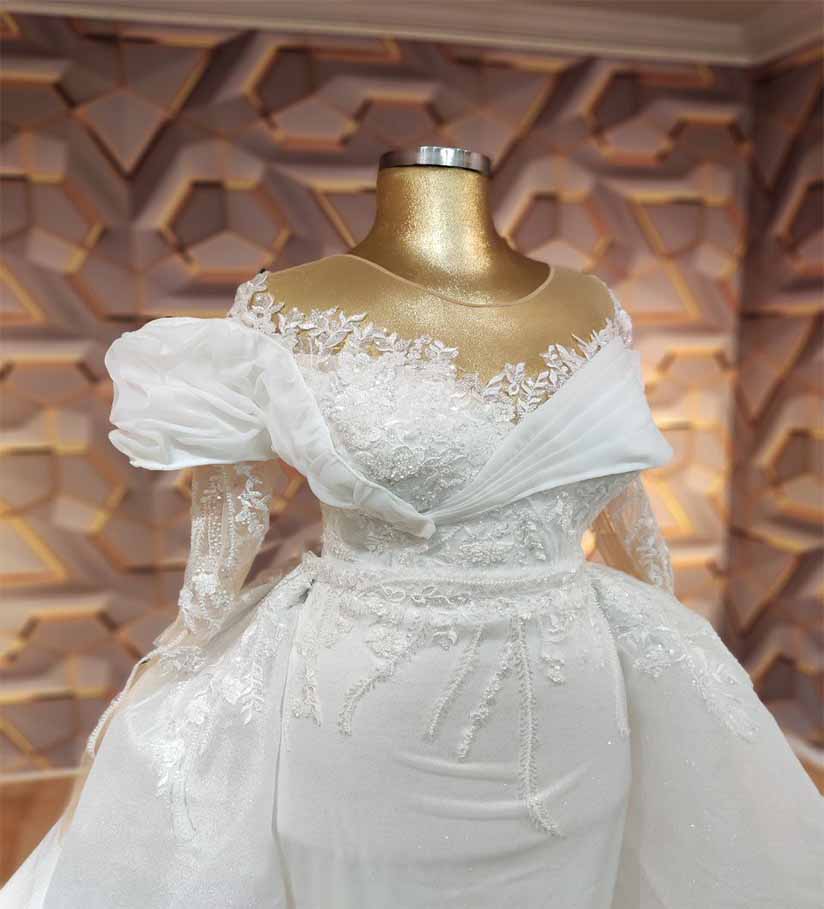 Illusion shoulder fitted wedding dress