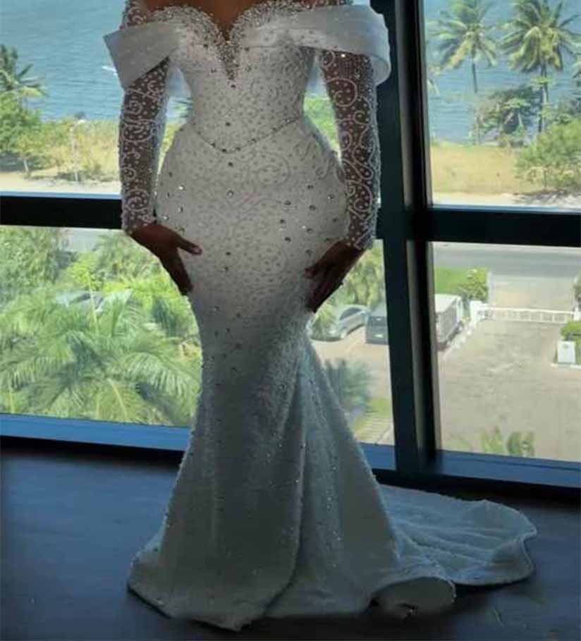Silhouette off shoulder mermaid wedding dress