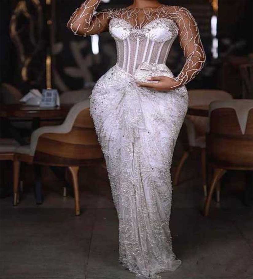 White Beaded Long-sleeved gown